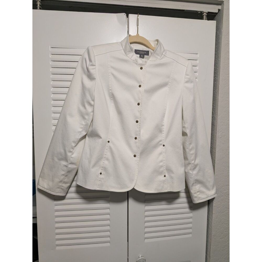 Liz Claiborne White Structured Button-Front Blazer Jacket Petite 8P